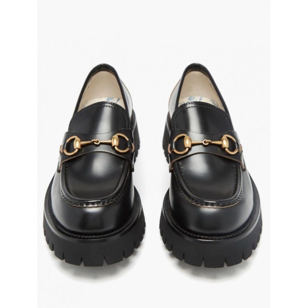 Gucci Black Loafers with Gold Accent